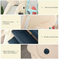 Easycomfort Scivolo 3 in 1 per Bambini con Altalena Regolabile, Canestro e Palle per Cameretta e Giardino, 160x220x120cm, Bianco, Azzurro e Grigio