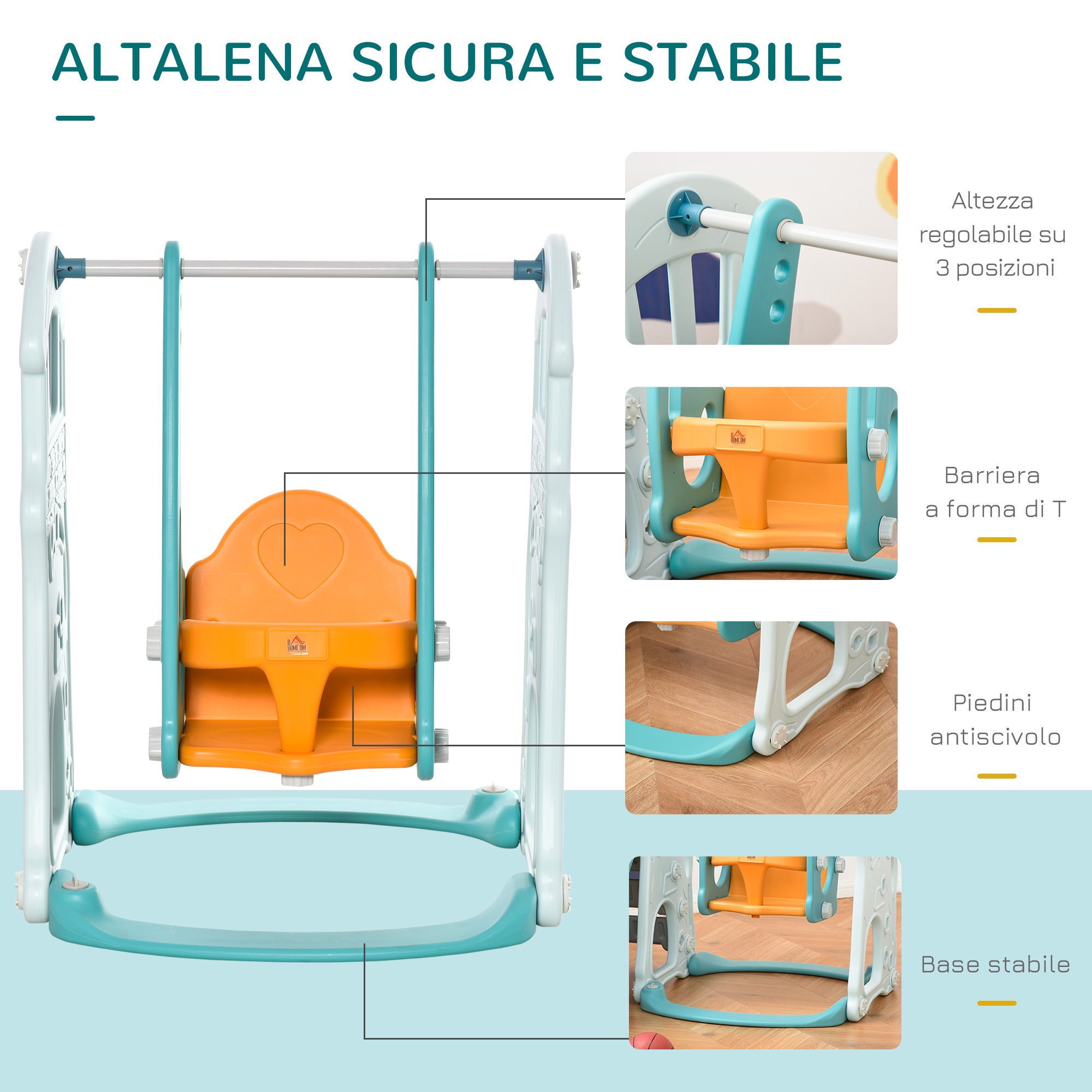 Easycomfort Scivolo 3 in 1 per Bambini con Altalena Regolabile, Canestro e Palle per Cameretta e Giardino, 149x186x98cm, Blu e Arancione