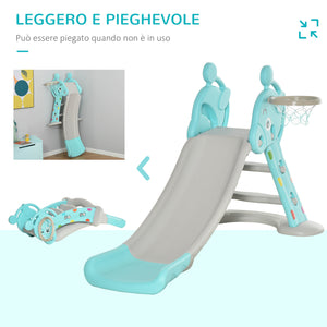 Easycomfort Scivolo per Bambini con Canestro Basket per Interno ed Esterno in PP e HDPE, Età 2-4 Anni, 147x82x85.5cm, Grigio e Blu