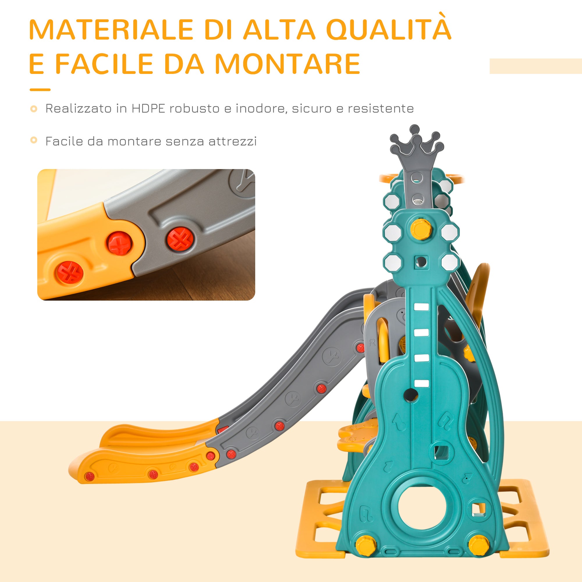 Easycomfort Scivolo 3 in 1 per Bambini 18 Mesi-3 Anni con Altalena Regolabile e Canestro in HDPE Multicolore 152x149x107cm