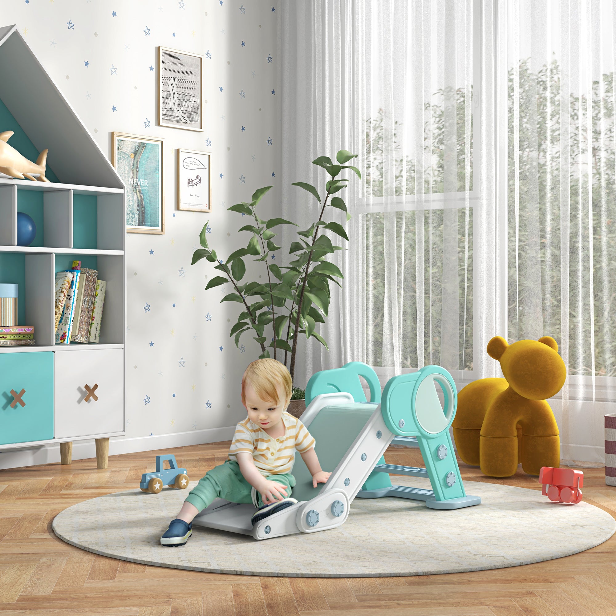 Easycomfort Scivolo per Bambini Pieghevole in Plastica Età 18 Mesi-3 Anni, 102x53x53cm, Verde