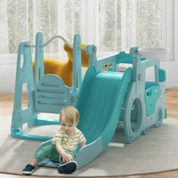Easycomfort Set Scivolo per Bambini 18-48 Mesi con Altalena, Macchinina e Canestro, 201x151x87.5cm, Azzurro