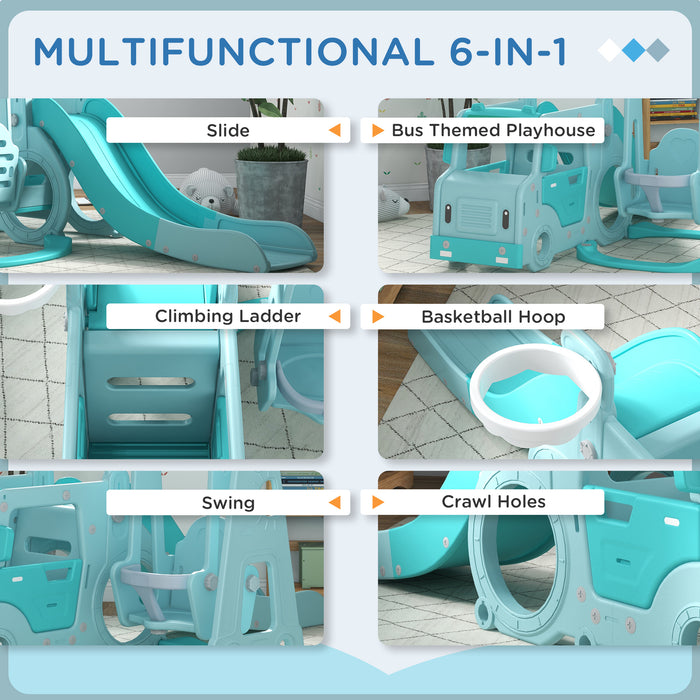 Easycomfort Set Scivolo per Bambini 18-48 Mesi con Altalena, Macchinina e Canestro, 201x151x87.5cm, Azzurro