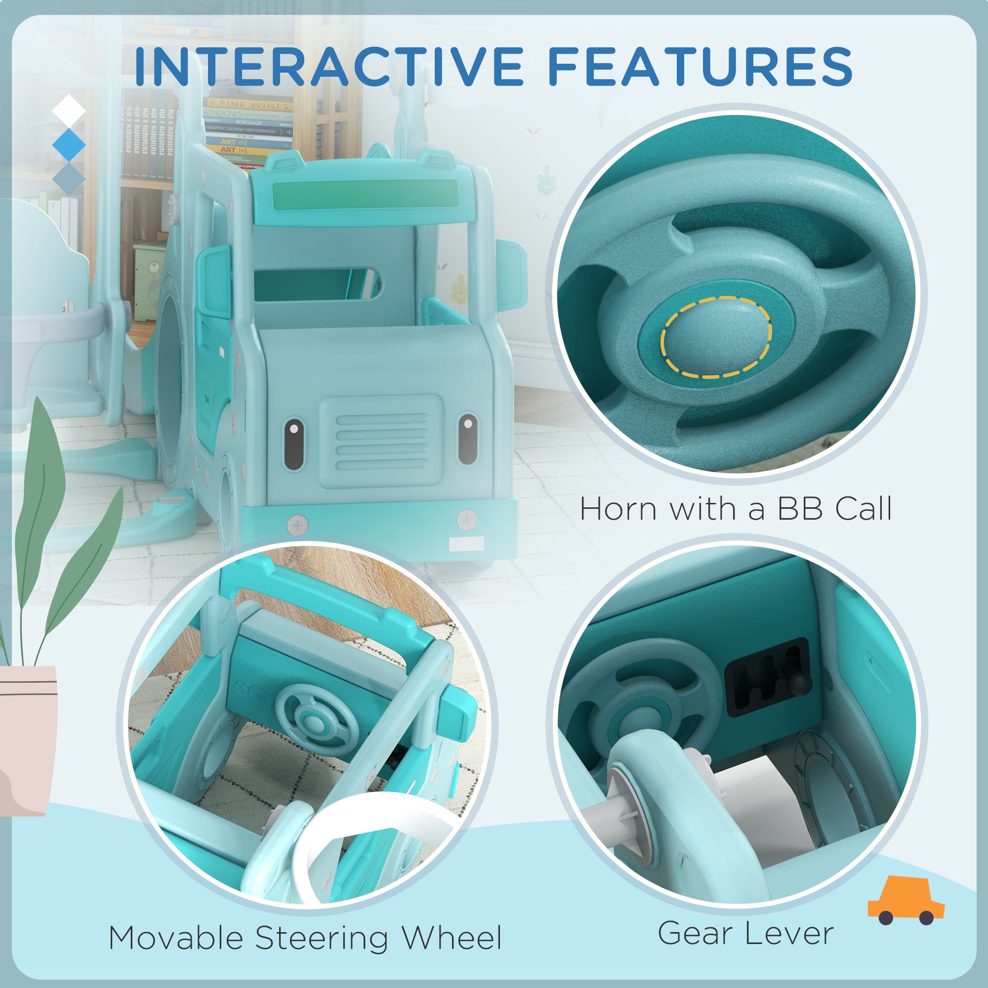 Easycomfort Set Scivolo per Bambini 18-48 Mesi con Altalena, Macchinina e Canestro, 201x151x87.5cm, Azzurro