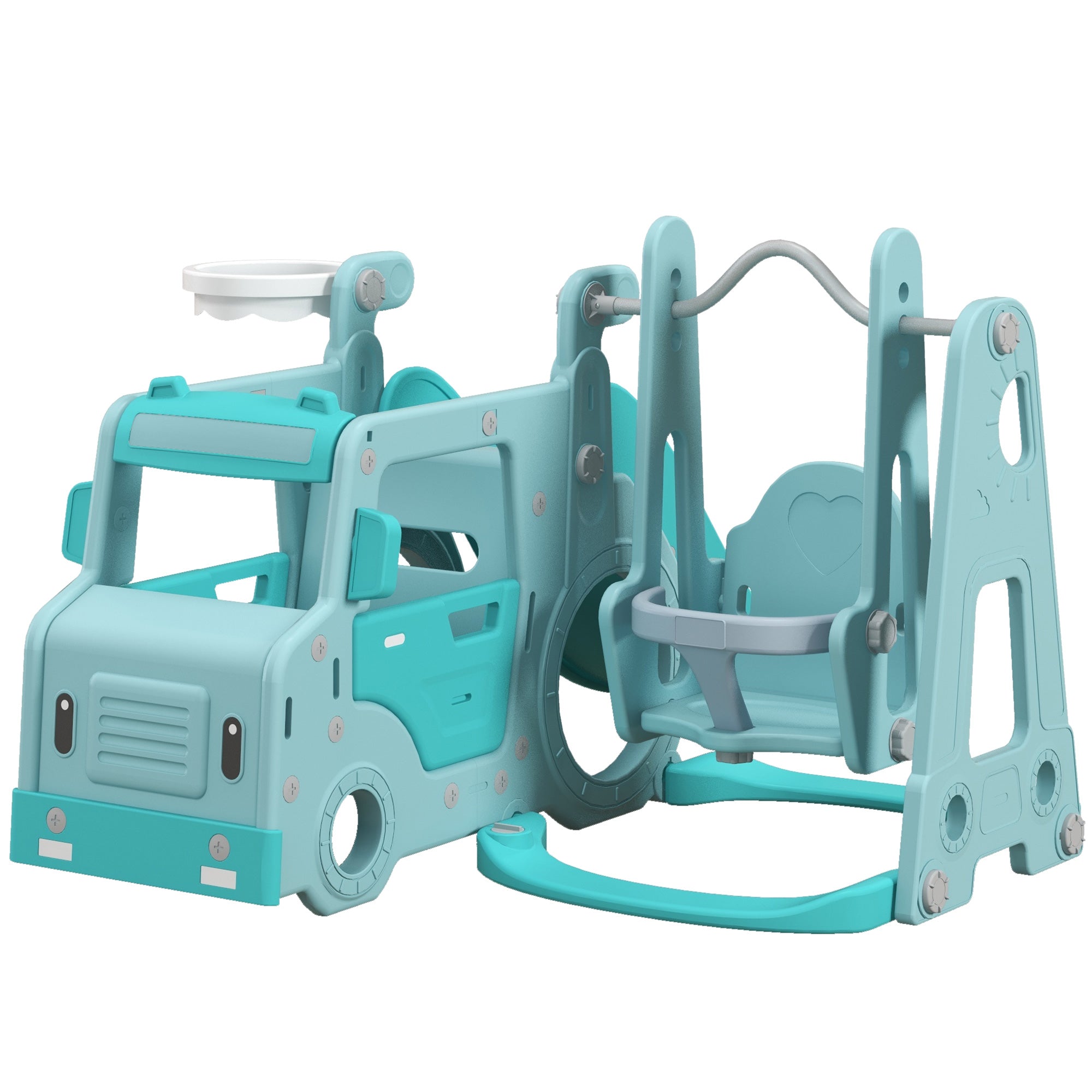 Easycomfort Set Scivolo per Bambini 18-48 Mesi con Altalena, Macchinina e Canestro, 201x151x87.5cm, Azzurro