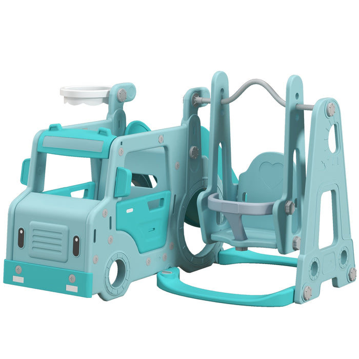 Easycomfort Set Scivolo per Bambini 18-48 Mesi con Altalena, Macchinina e Canestro, 201x151x87.5cm, Azzurro