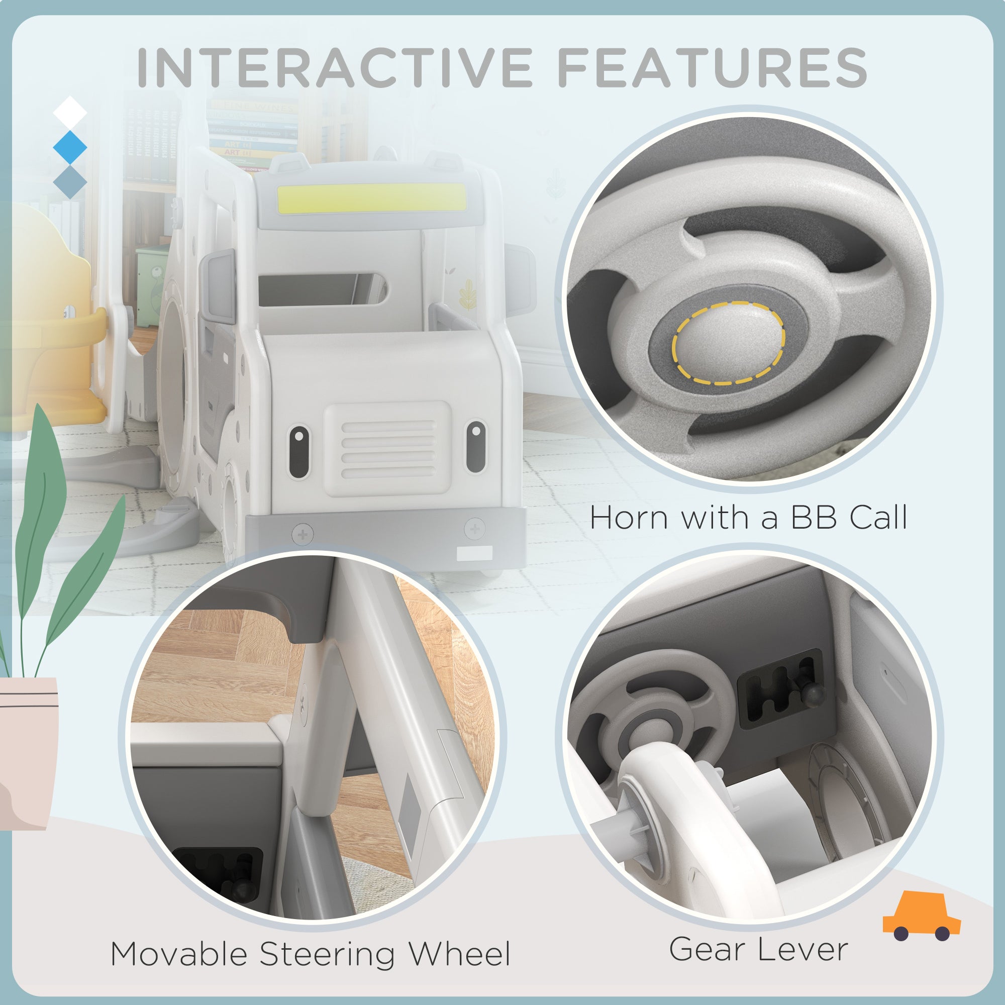 Easycomfort Set Scivolo per Bambini 18-48 Mesi con Altalena, Macchinina e Canestro, 201x151x87.5cm, Bianco