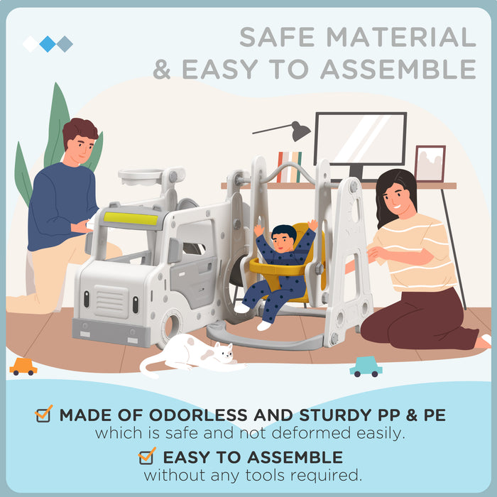 Easycomfort Set Scivolo per Bambini 18-48 Mesi con Altalena, Macchinina e Canestro, 201x151x87.5cm, Bianco