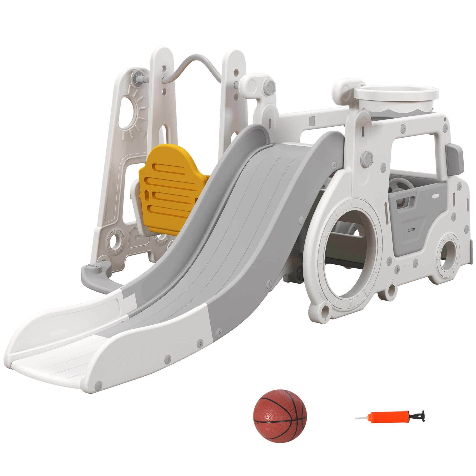 Easycomfort Set Scivolo per Bambini 18-48 Mesi con Altalena, Macchinina e Canestro, 201x151x87.5cm, Bianco