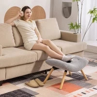 Pouf moderno con rivestimento in pile e gambe in legno, imbottito, per soggiorno, camera da letto, ingresso, Grigio chiaro