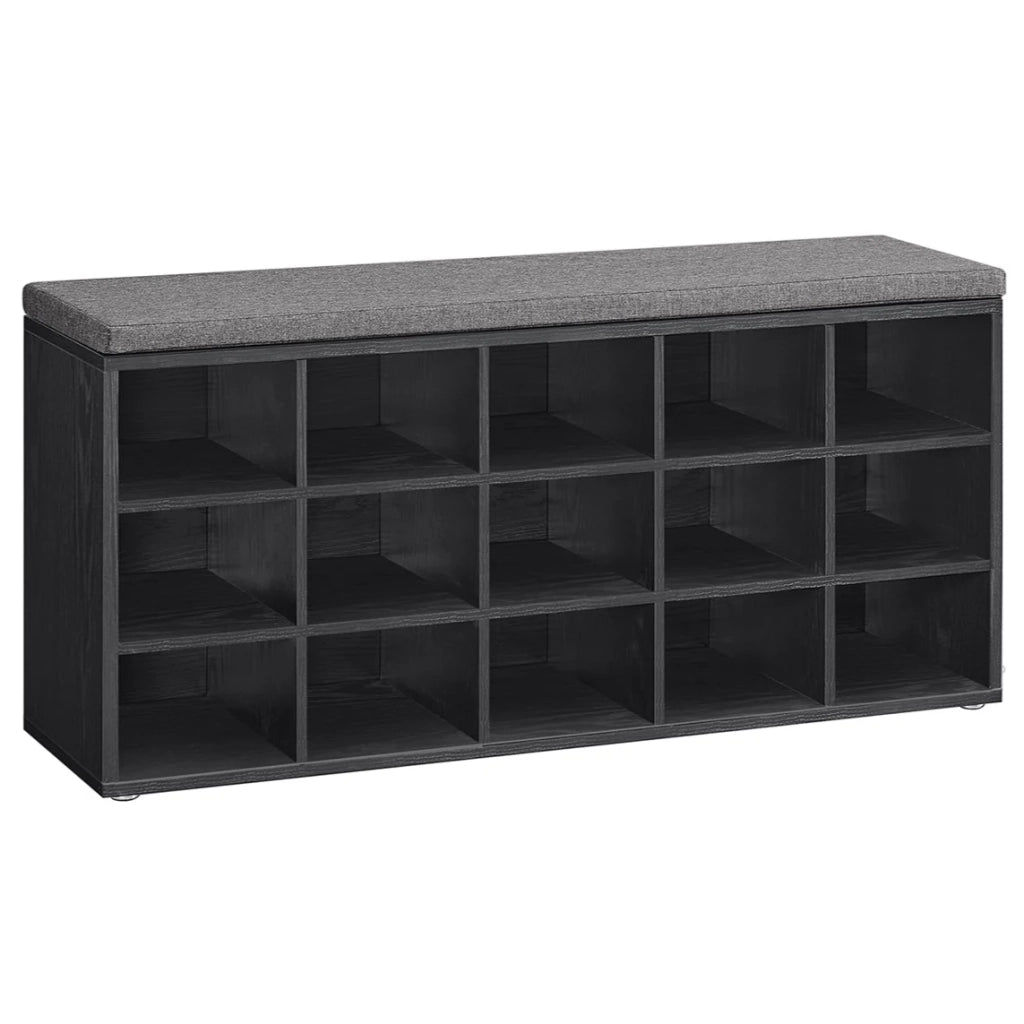 Panca portascarpe mobile da ingresso 30 x 105 x 48 cm con seduta scarpiera con cuscino e 9 ripiani regolabili per corridoio/soggiorno nero 12_0004103