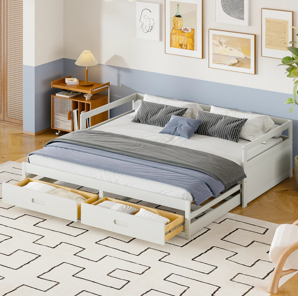 Divano letto estraibile 90/180x200 cm con 2 cassetti; in legno di pino