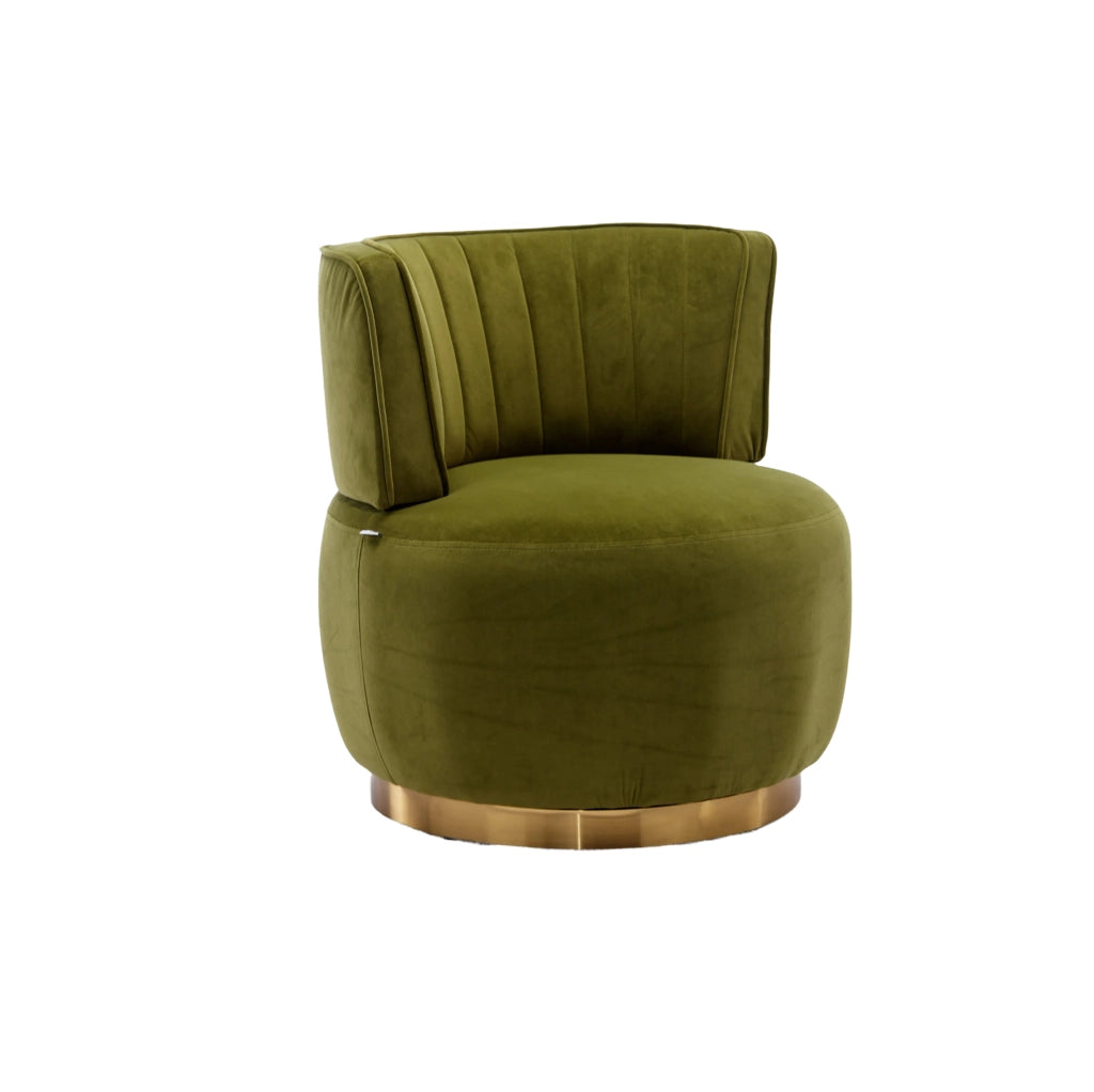 Poltrona girevole a 360° in velluto verde oliva; con schienale ergonomico; 62;5 x 62 x 69;5 cm