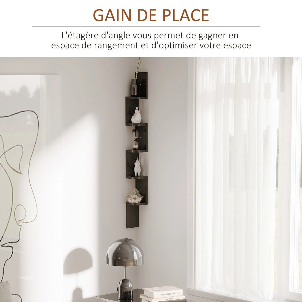 Libreria Angolare a Parete 5 Livelli Zigzag ¨C Zephmum ¨C Legno Nero 120 cm