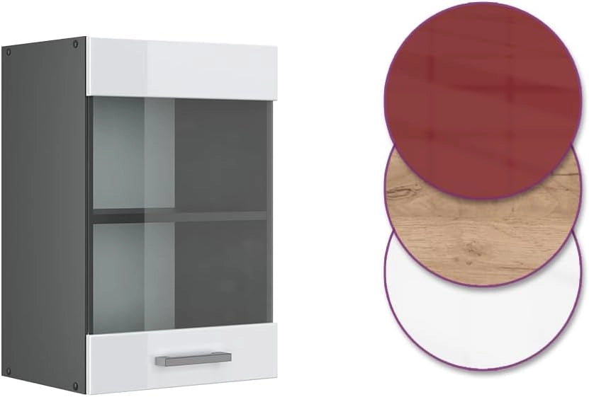 Mobile da cucina in vetro R-Line, Bianco lucido, 40 cm, per la libera combinazione all'interno di sistemi cucina modulari
