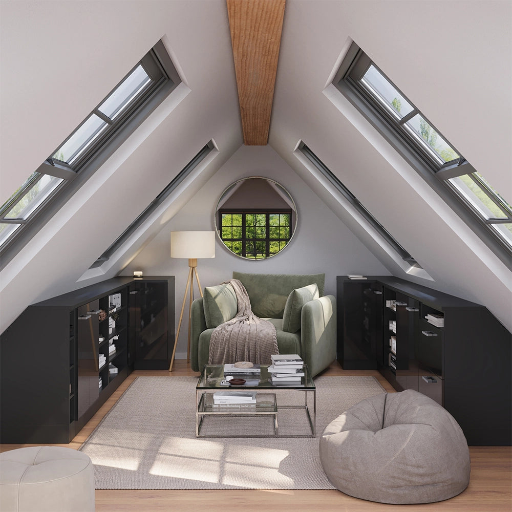 Mobile sottotetto Rion Antracite lucido/Antracite 60 x 83.8 cm con 2 cassetti, carcassa 60 cm profondità Vicco