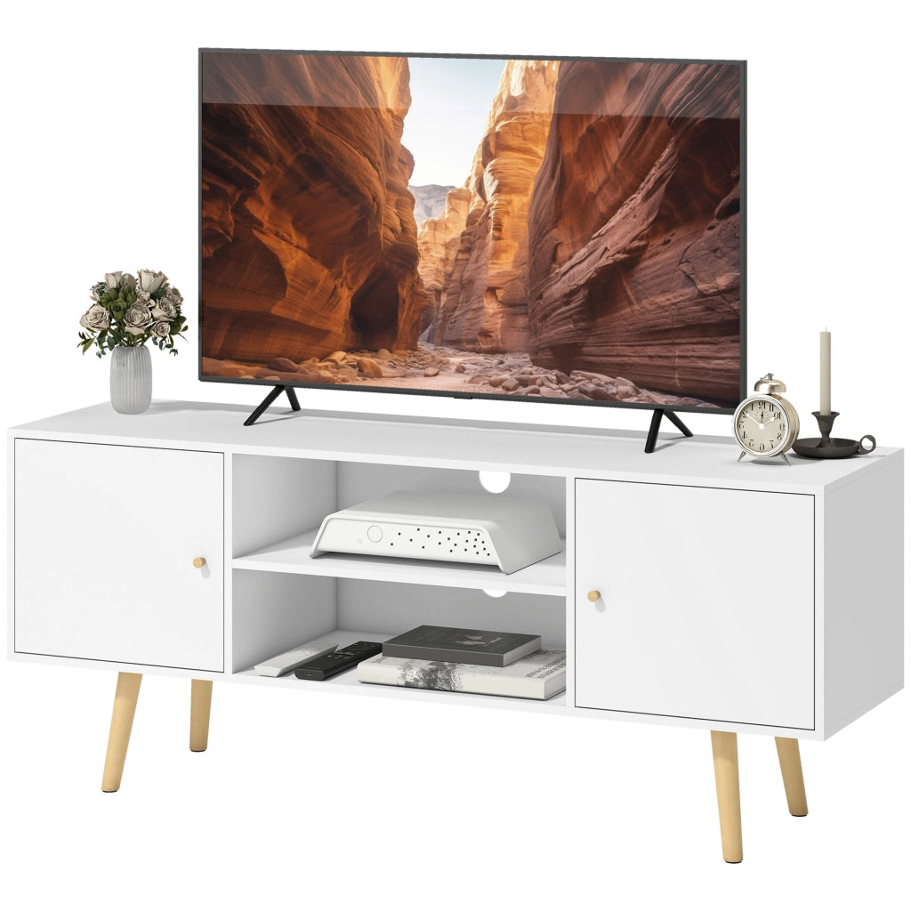 Mobile TV con 2 Armadietti e 2 Ripiani Aperti ¨C zephmum ¨C Legno e Truciolato, Bianco, 120x34x50 cm