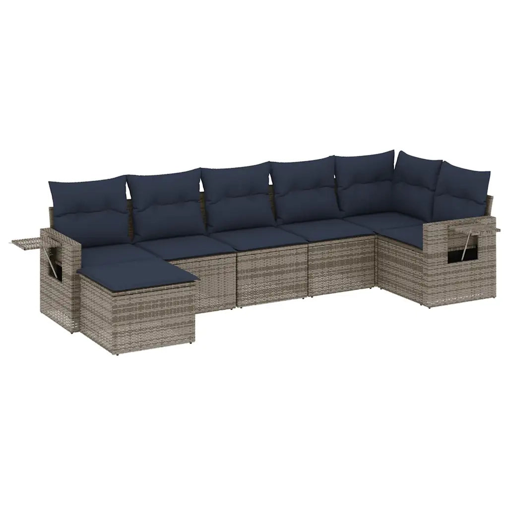 Set Divani da Giardino 7 pz con Cuscini Grigio in Polyrattan 3220480