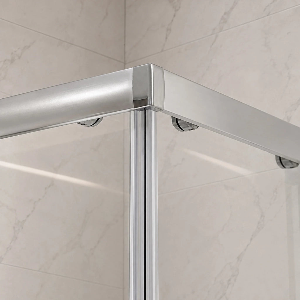 Box doccia 80x80 angolare doppio scorrevole con vetro temperato trasparente e profili cromo Geo