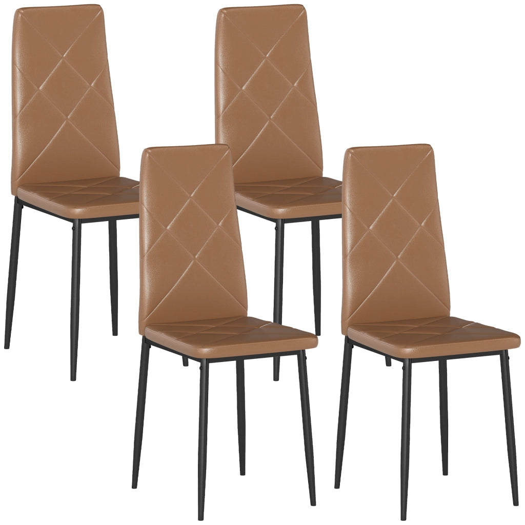 Set di 4 Sedie da Pranzo Imbottite in Similpelle con Schienale Alto e Gambe in Metallo ¨C zephmum ¨C Marrone 41x50x97 cm