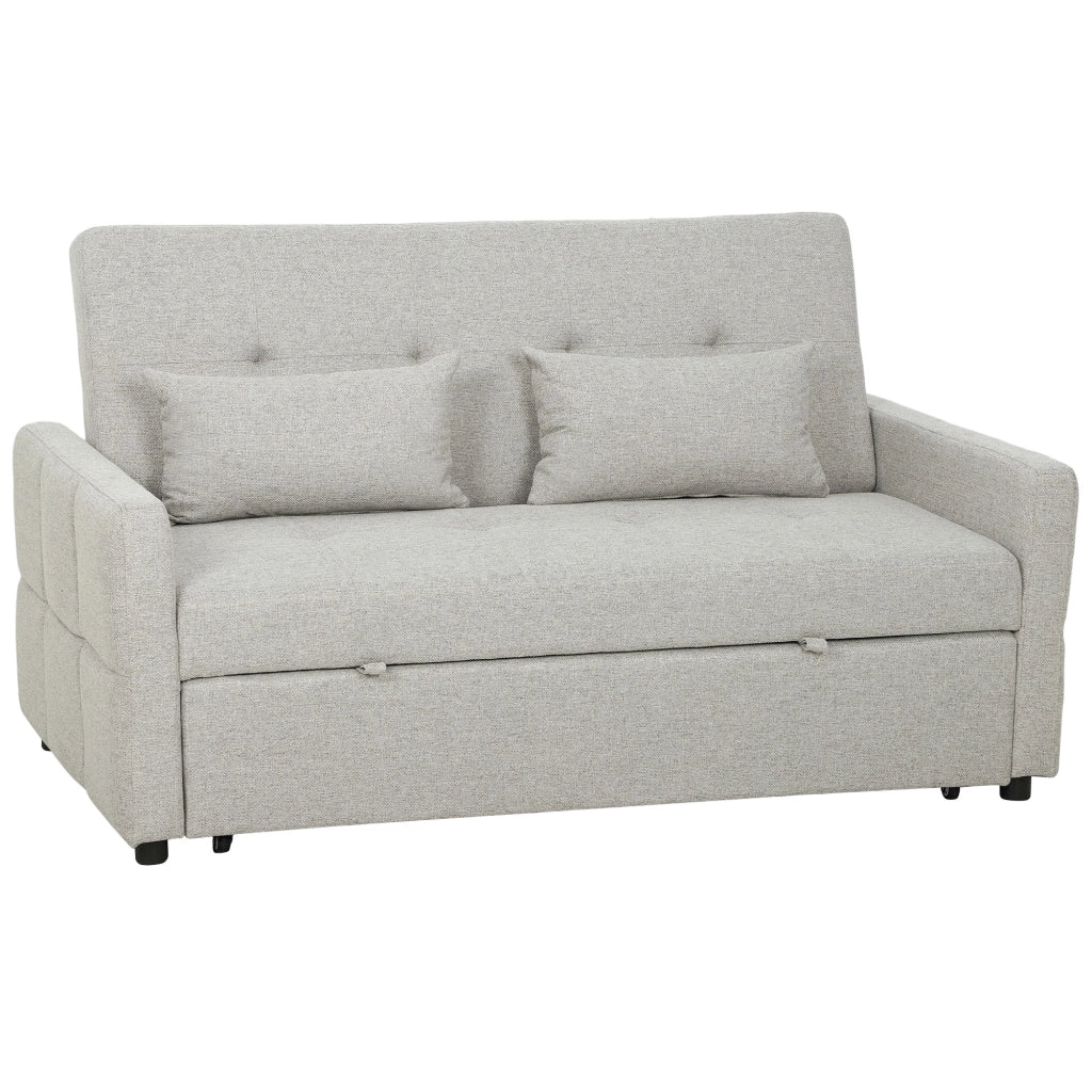 Divano Letto 2 Posti Convertibile Apertura Clic Clac con 2 Cuscini in Tessuto Marrone Chiaro