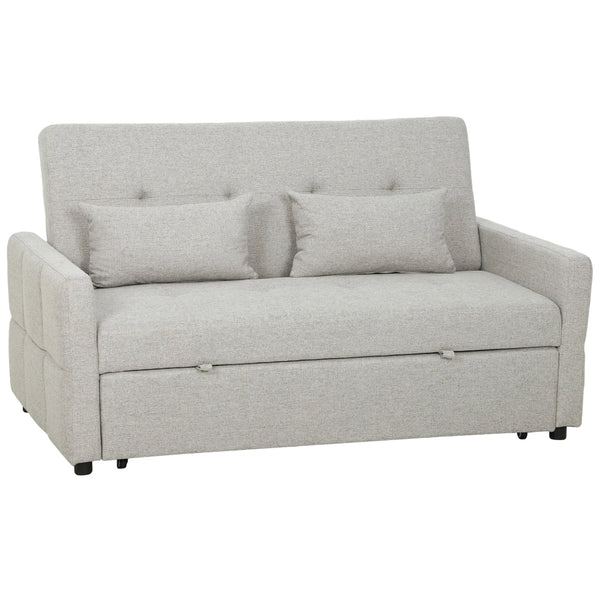 Divano Letto 2 Posti Convertibile Apertura Clic Clac con 2 Cuscini in Tessuto Marrone Chiaro