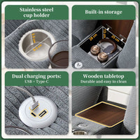 Divano angolare a L - Xylo - Velluto, console con USB, ripostiglio, grigio