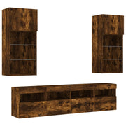 Mobile TV multimediale mensola TV credenza TV sala da pranzo soggiorno camera da letto con LED 5 pezzi rovere affumicato legno ingegnerizzato marrone 02_0029407
