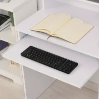 Scrivania per Computer Compatta, Scrivania PC Fisso in Legno Bianco con Ripiano Tastiera Estraibile e Mensole 104x48x95.5cm