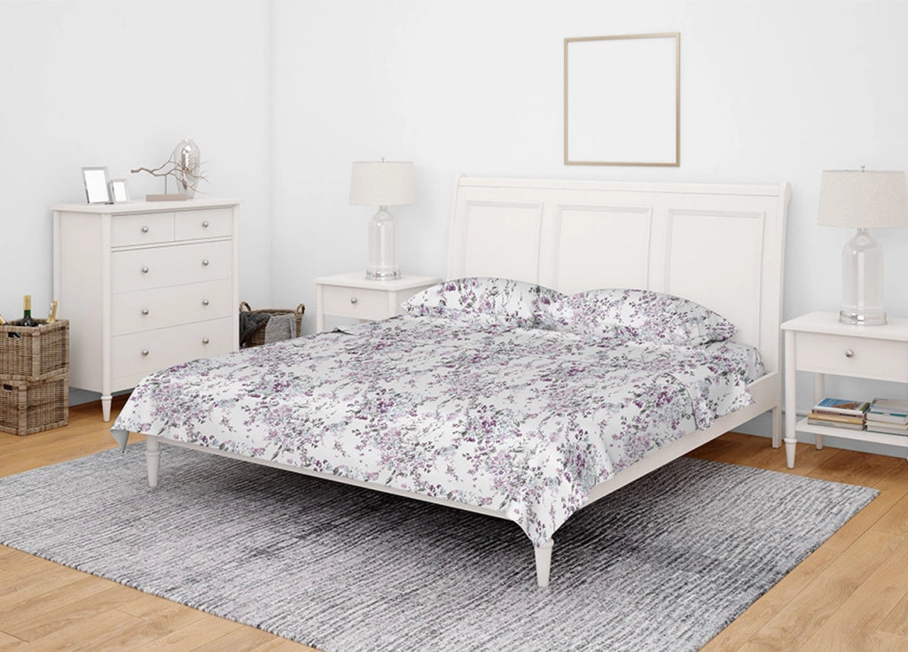 Completo Lenzuola In 100% Cotone Made Italy Disegno Floreale Acquarello - Piazza E Mezza - Acquarello