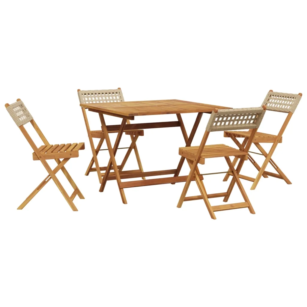 Set Pranzo da Giardino 5 pz Beige Polyrattan e Legno Massello