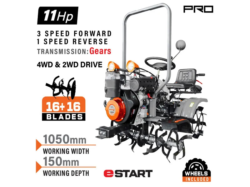 Motozappa Diesel Nakayama PRO MB9300 11HP 4WD/2WD Avviamento Elettrico