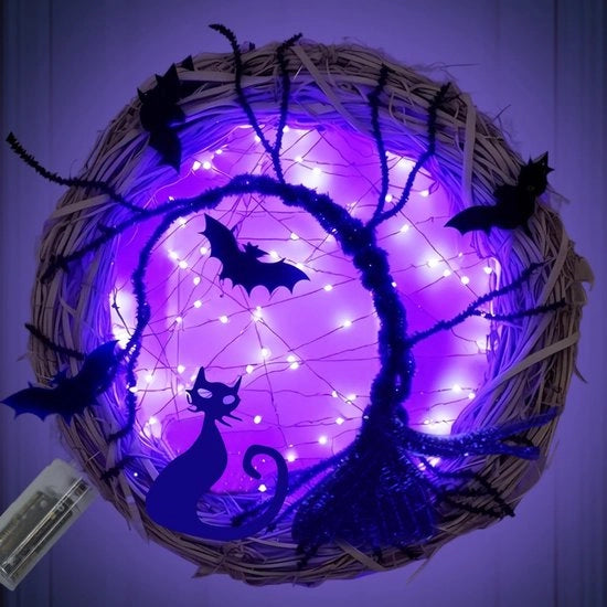 Decorazione da Porta per Halloween con Luci LED in Forma di Pipistrello