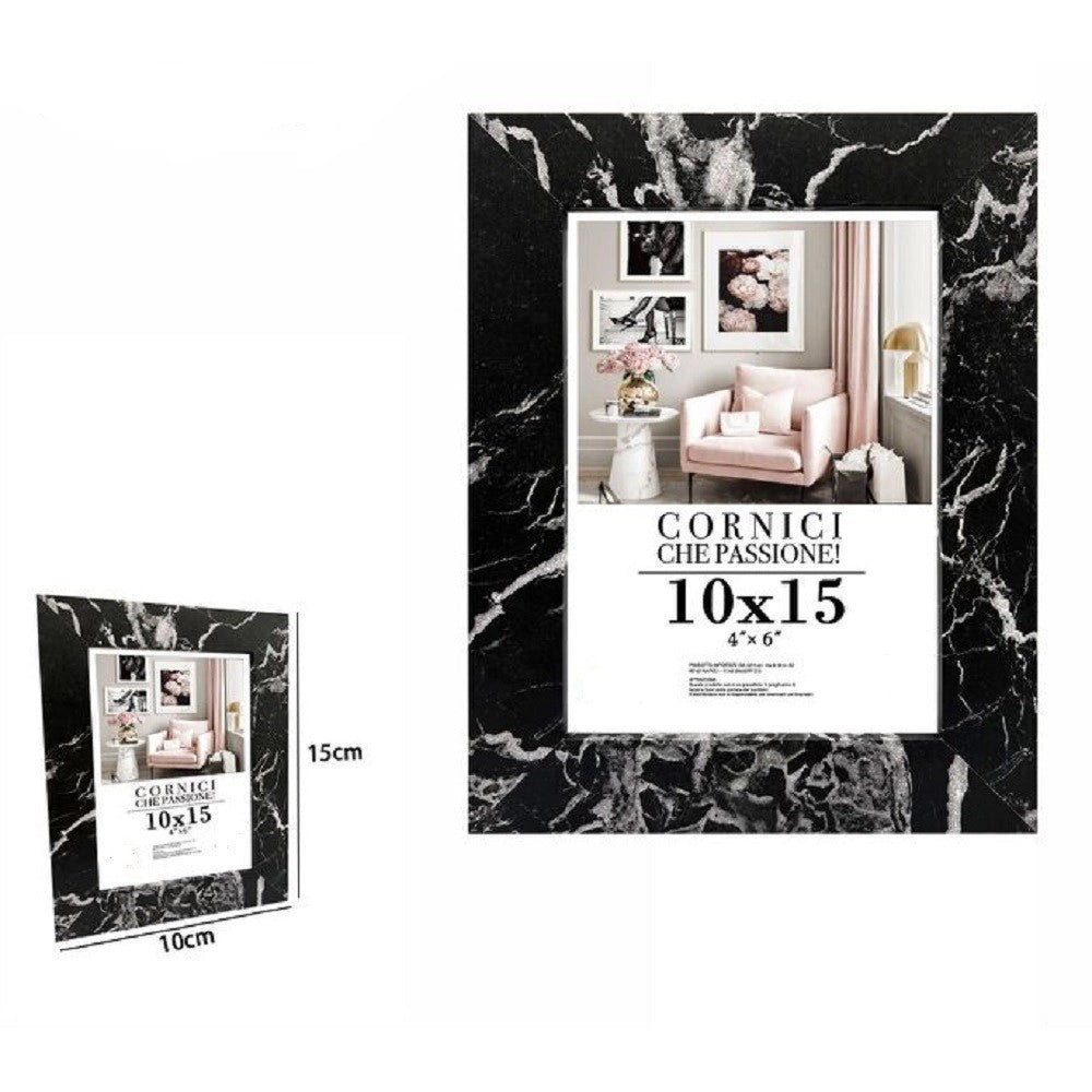 Trade Shop - Cornice Portafoto Quadri Tele Poster 10 X 15 Cm Modello Effetto Marmo Nero 71667 -