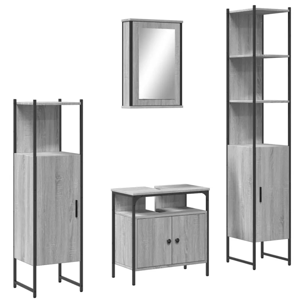 Set Mobili da Bagno | Armadio da bagno 4 pz Grigio Sonoma in Legno Multistrato