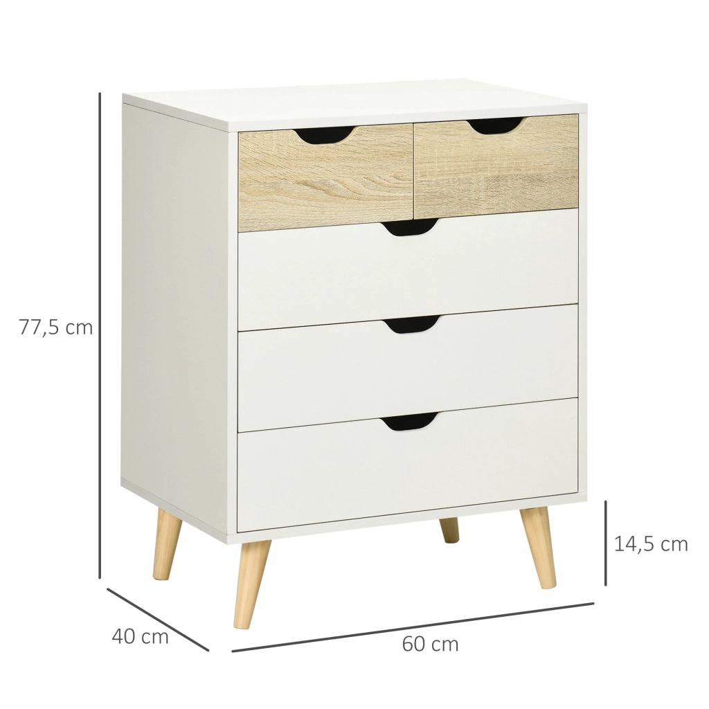 Cassettiera 5 Cassetti Legno Bianco ¨C Zephmum ¨C 60x40x77.5 cm