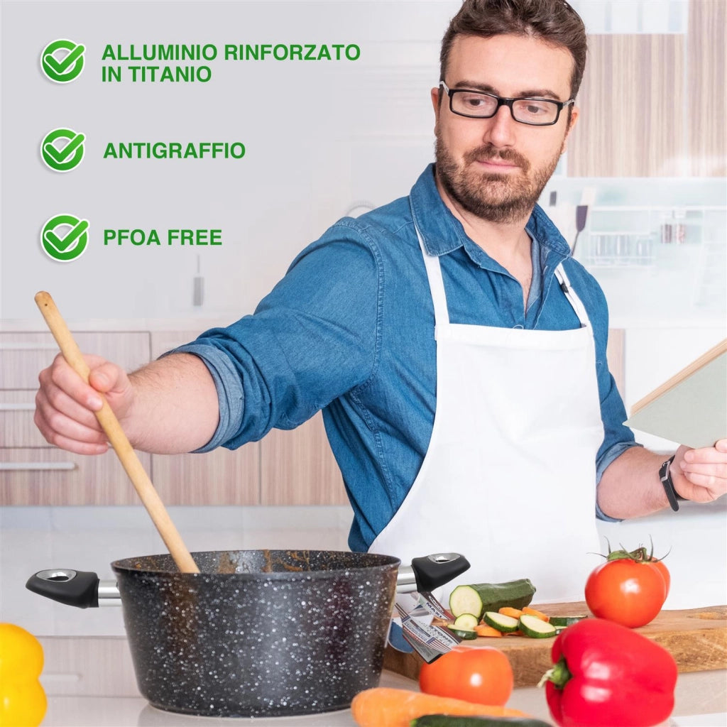 MAURY’S MAXISTONE TITANIUM CASSERUOLA 24 CM ANTIADERENTE IN ALLUMINIO RINFORZATO