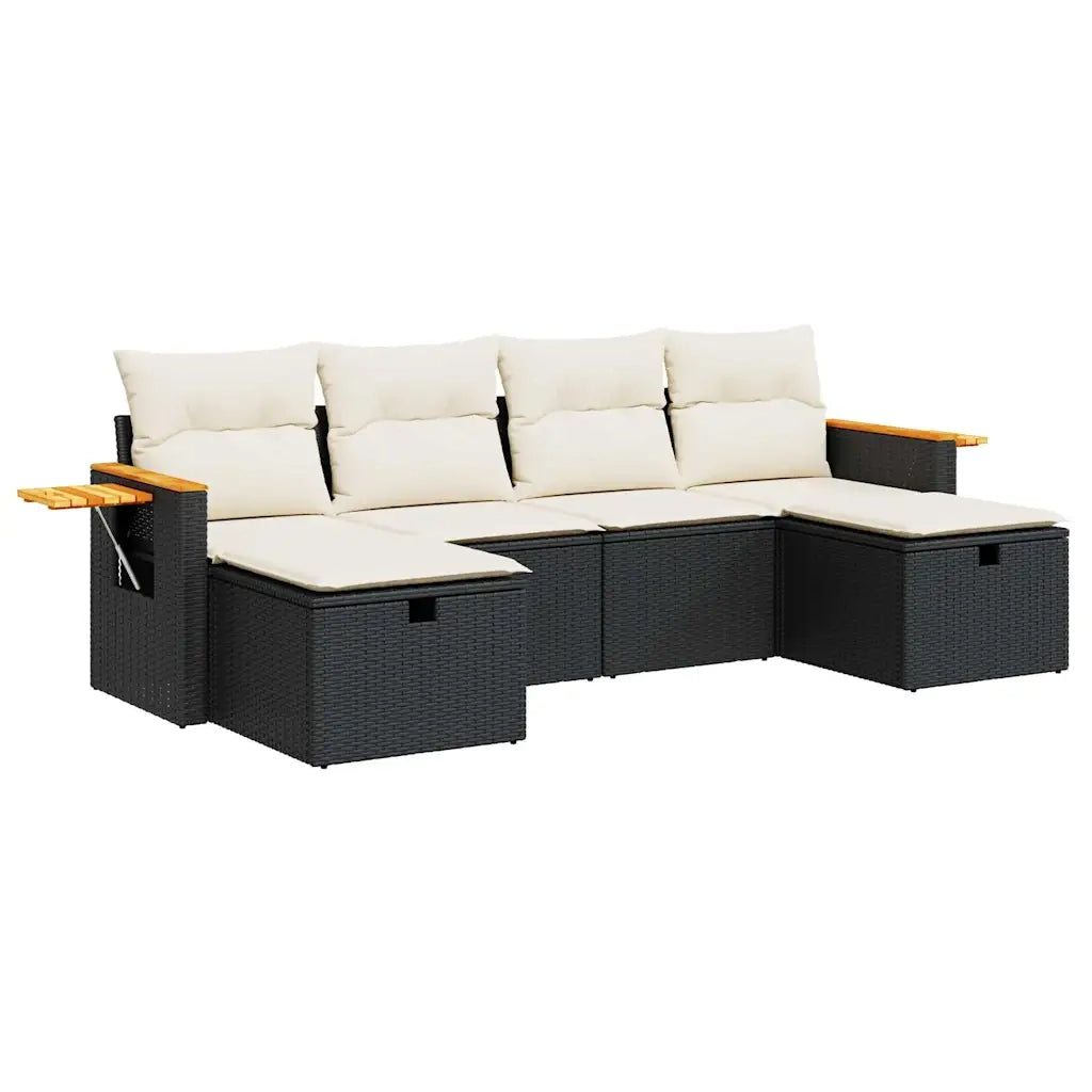 vidaXL Set Divano da Giardino 6 pz con Cuscini Nero in Polyrattan