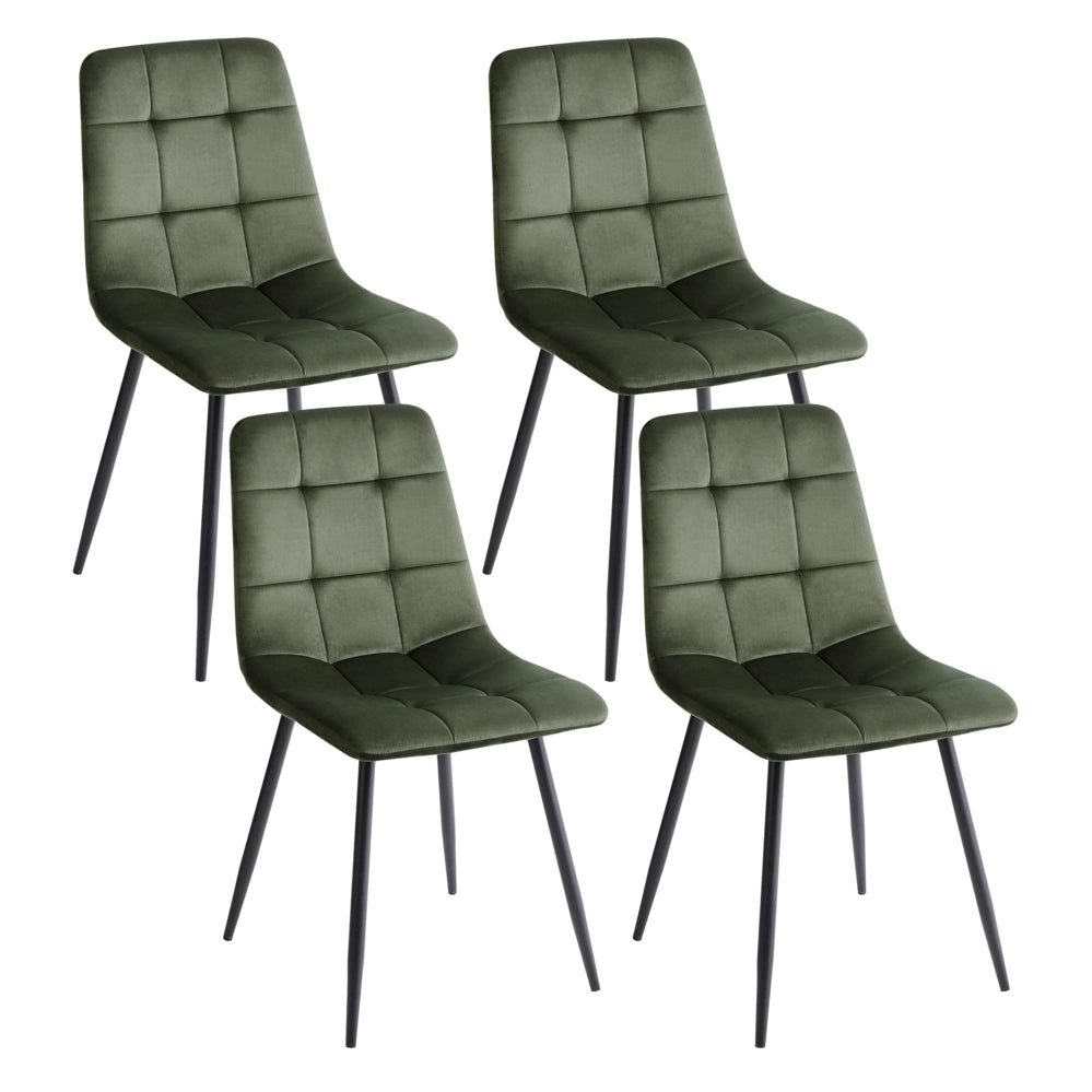 Set di 4 sedie da pranzo in velluto verde oliva gambe in ferro stile moderno