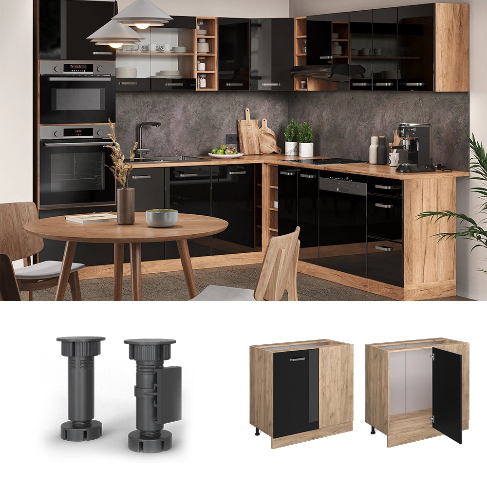 Vicco Mobile ad angolo cucina Nero lucido 86 cm , PL Rovere