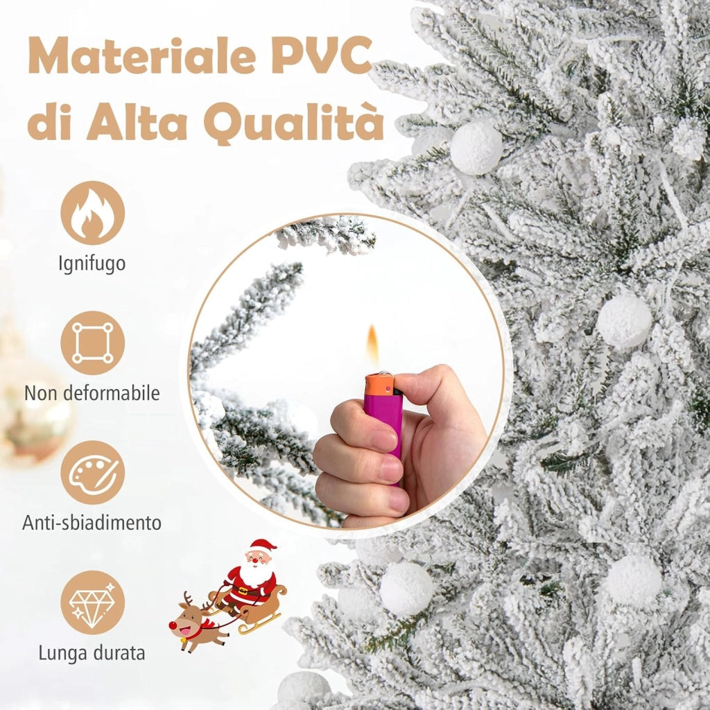 Albero di Natale Innevato 180/210cm, Albero di Natale Artificiale Pre-illuminato con 250/350 Luci LED Bianche Calde, 51/65 Sfere Luminose 637/1273 Rami, Telecomando e Timer (180 cm)