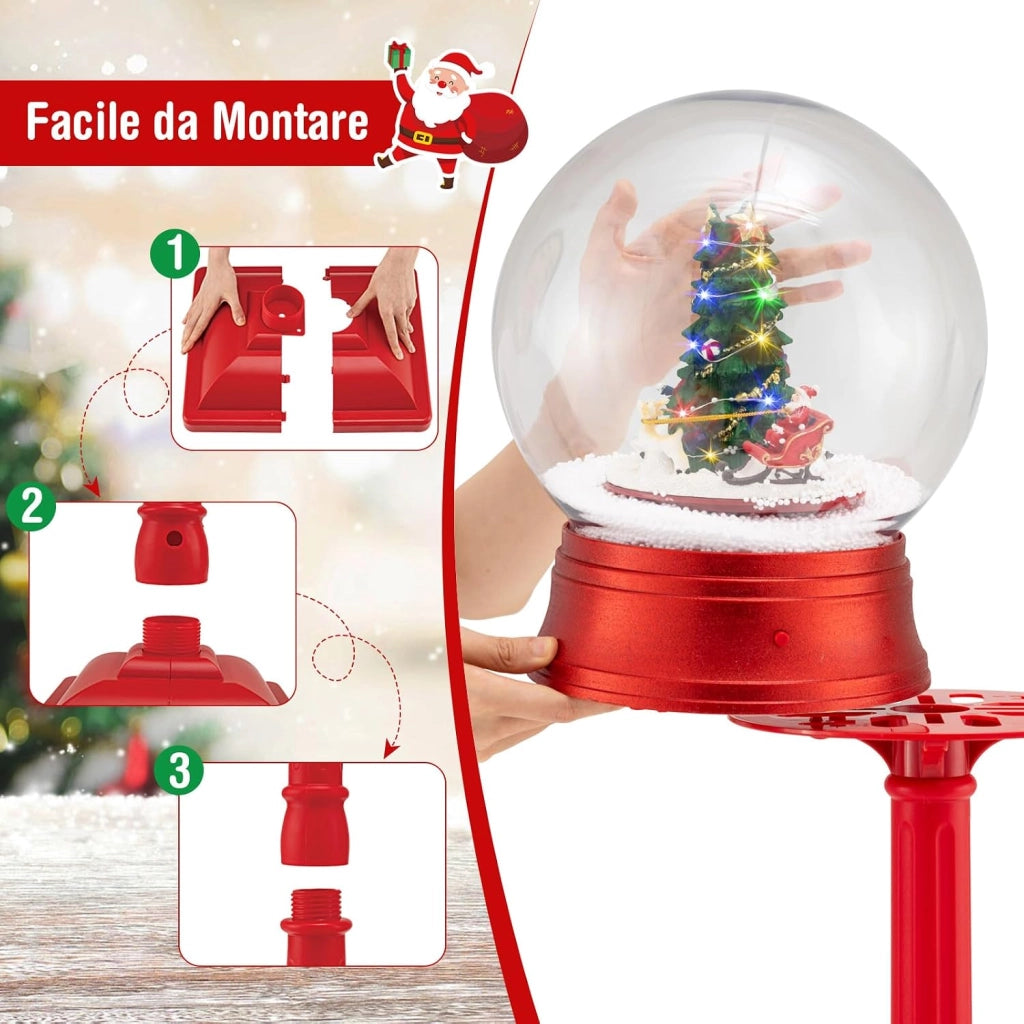 150 CM Lampione Natalizio Musicale, Lampada Festiva con Lanterna a Globo di Neve Attivata dal Suono, Albero di Natale, Babbo Natale, Soldato e Scatole Regalo (Modello 3)