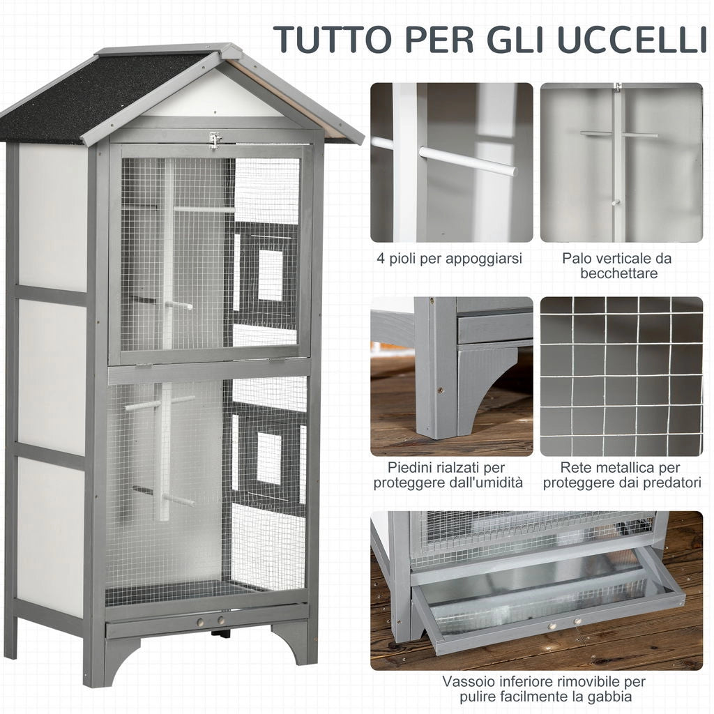 VOLIERA PER UCCELLI DA ESTERNO IN LEGNO DI ABETE 80.5X57X158.5CM