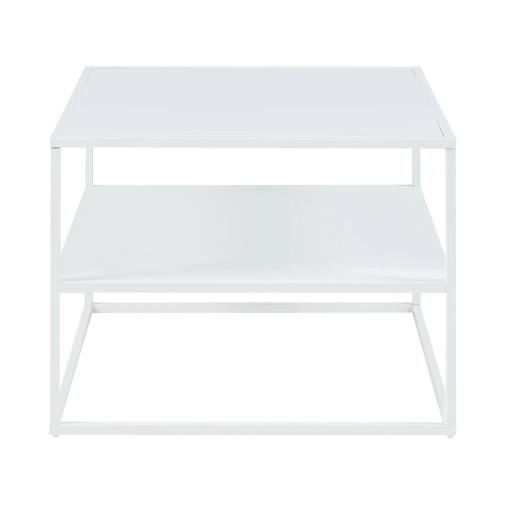 Tavolino da caffè consolle laterale con piano quadrato e ripiano in acciaio 60 x 60 x 45 cm bianco opaco 03_0010852