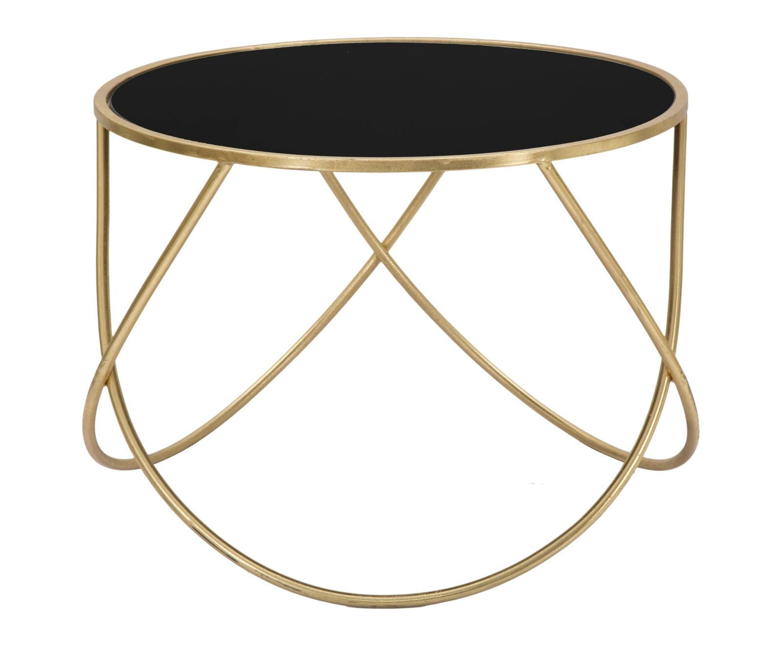 Tavolinetto Ring Ø60x45 cm in Ferro MDF e Specchio Nero e Oro