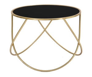 Tavolinetto Ring Ø60x45 cm in Ferro MDF e Specchio Nero e Oro