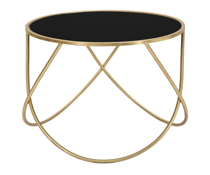 Tavolinetto Ring Ø60x45 cm in Ferro MDF e Specchio Nero e Oro