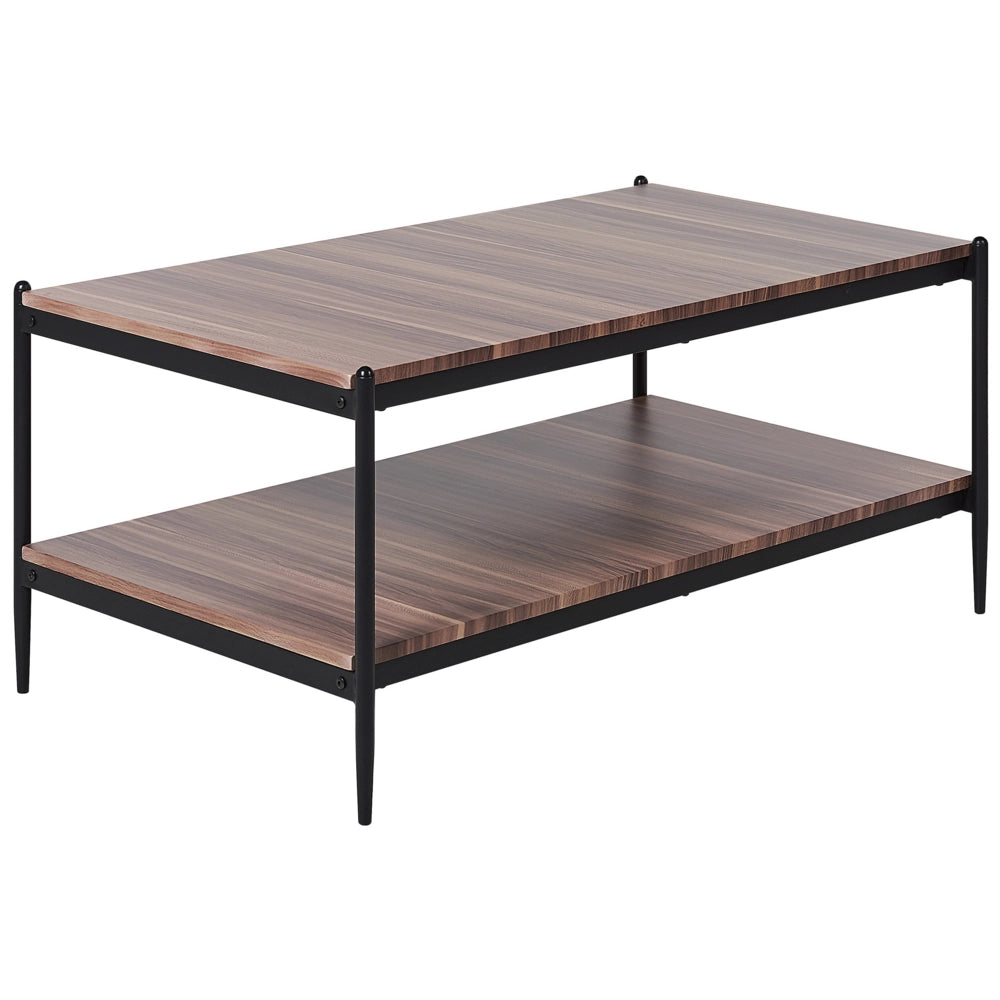 Tavolino da caffè legno scuro nero 100 x 52 cm MDF gambe in metallo 2 ripiani