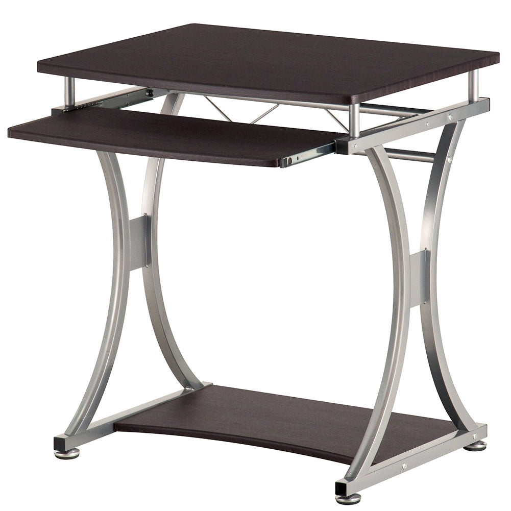 Scrivania Porta PC Tavolo Studio con Porta Tastiera e Ripiani Metallo e Legno Silver Marrone