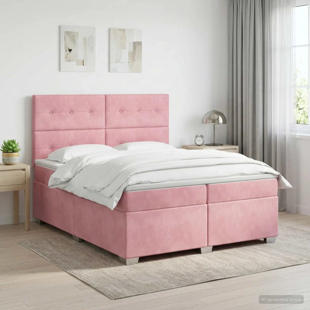 Letto box spring con materasso Rosa 200 x 200 cm Velluto 3455179